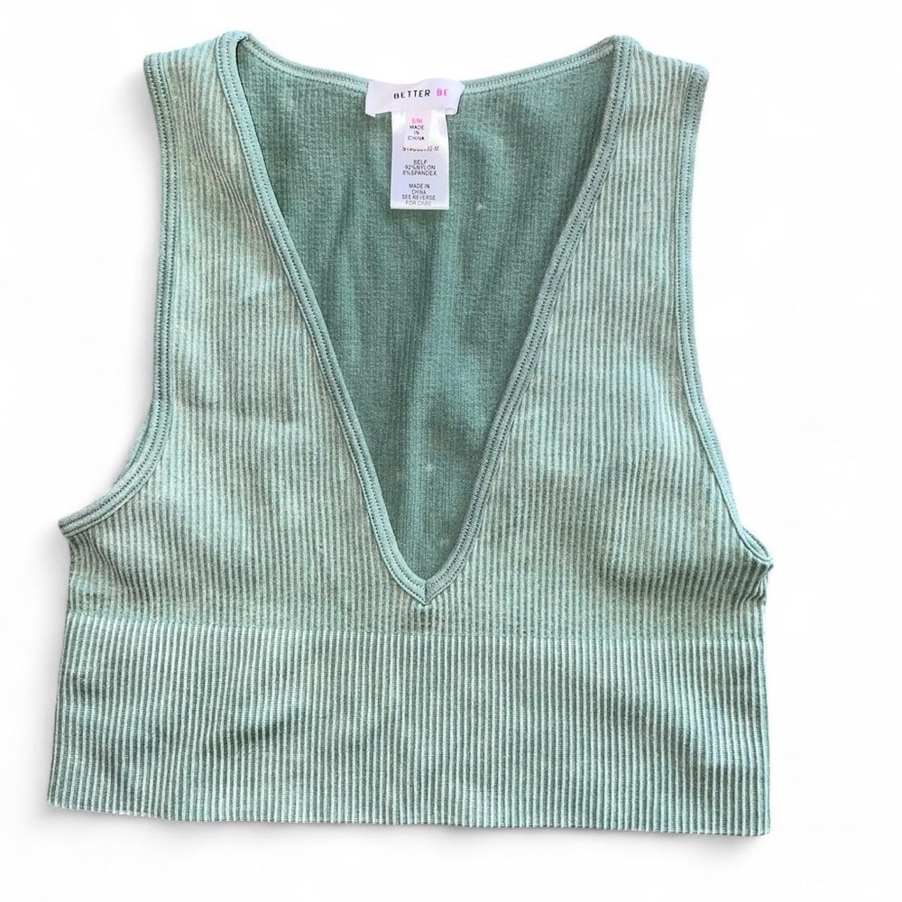 Sage Ribbed V-Neck Tank Top